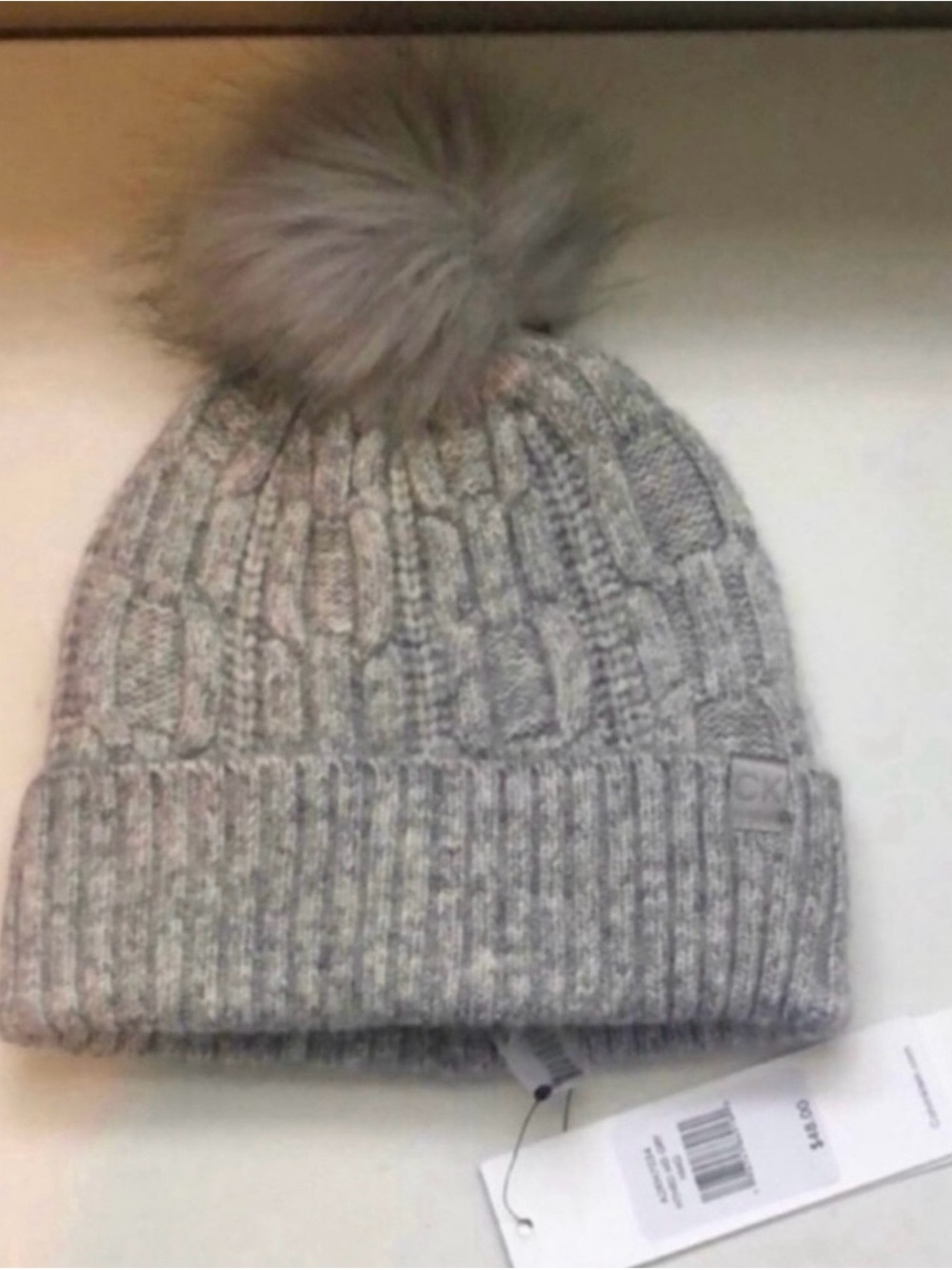 New Calvin Klein Hat Women’s Winter Fall Gray Lined Cable Knit Cuffed Beanie Hat